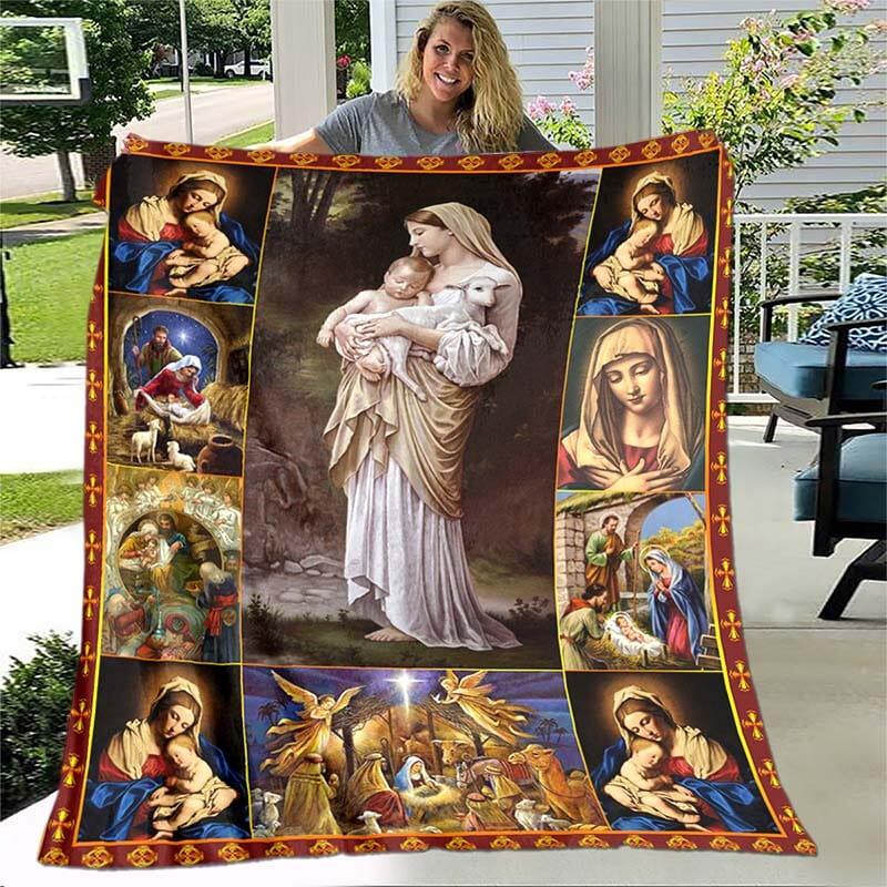 Cobertor de Micro Fibra Religioso + Frete Grátis Sloma Shop Maria Mãe de Jesus 75x90cm 