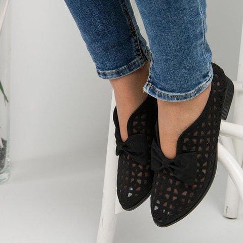 Low heel bow sandals single shoes Sloma Shop Black 5 