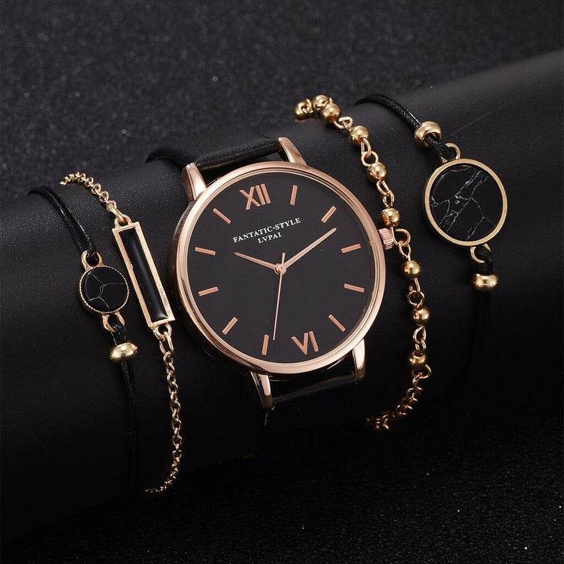 PROMOÇÃO Relógio Luxe Elegance Preto Brinde Leve + 4 Pulseiras N01 Sloma Shop 