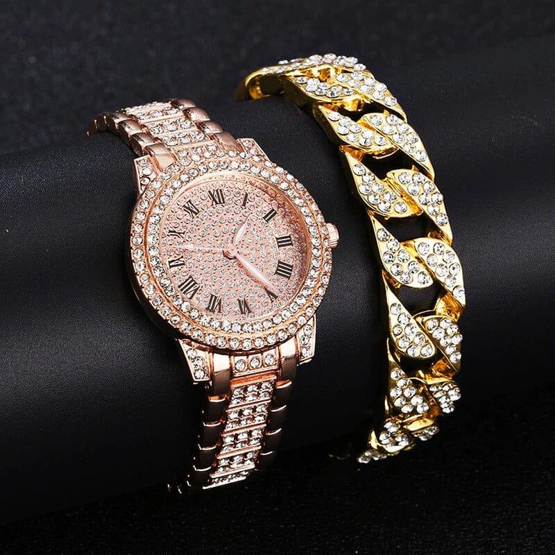 Relógio Diamante Deluxy + Pulseira Grátis (Frete Grátis) N13 Sloma Shop Ouro Rose 