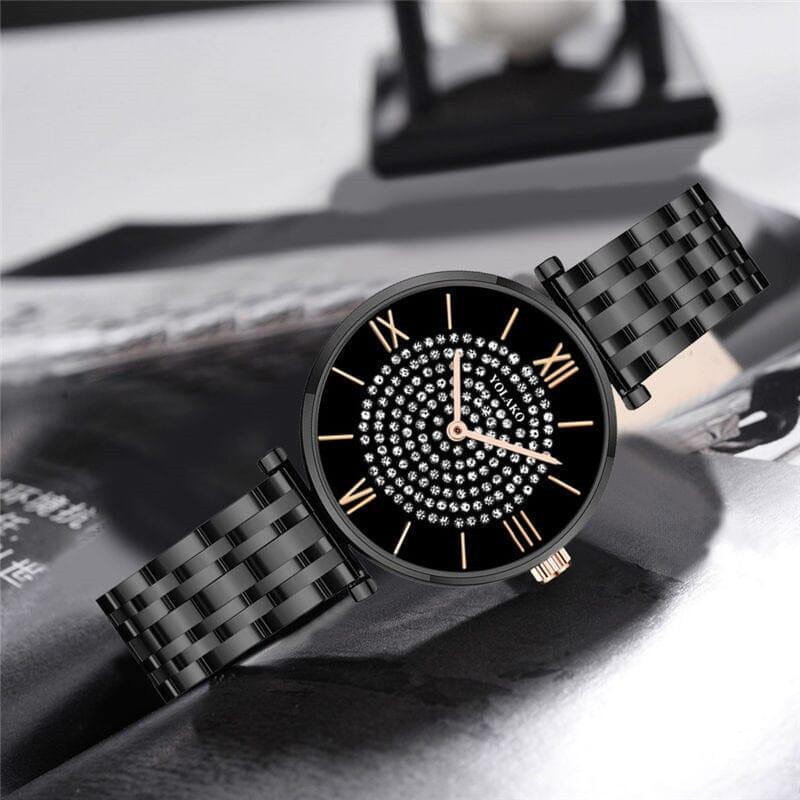 Relógio Feminino Diamante Elegance ® + Frete Grátis N22 Sloma Shop Todo Preto 