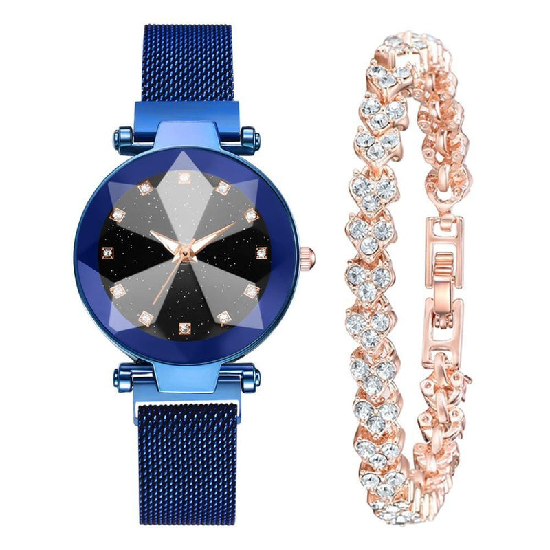 Relógio Galáxia Estrelado + Pulseira Grátis (Frete Grátis) N12 Sloma Shop Relógio Azul Escuro + Pulseira Grátis 