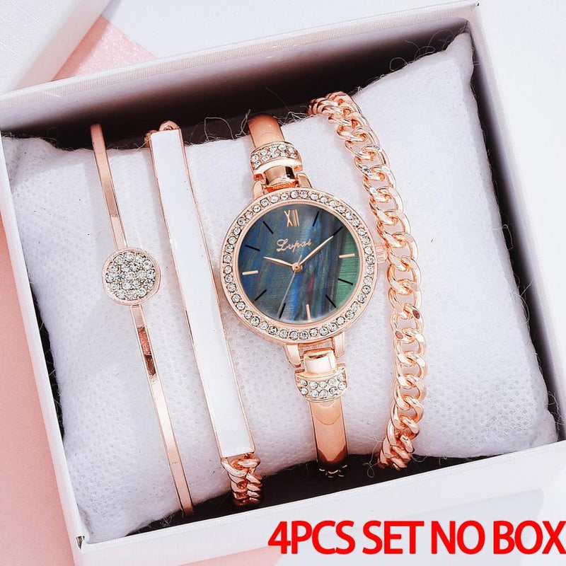 Relógio Premium Max + 3 Pulseiras de Luxo ® (Frete Grátis) N15 Sloma Shop Dourado com Azul + 03 Pulseiras 