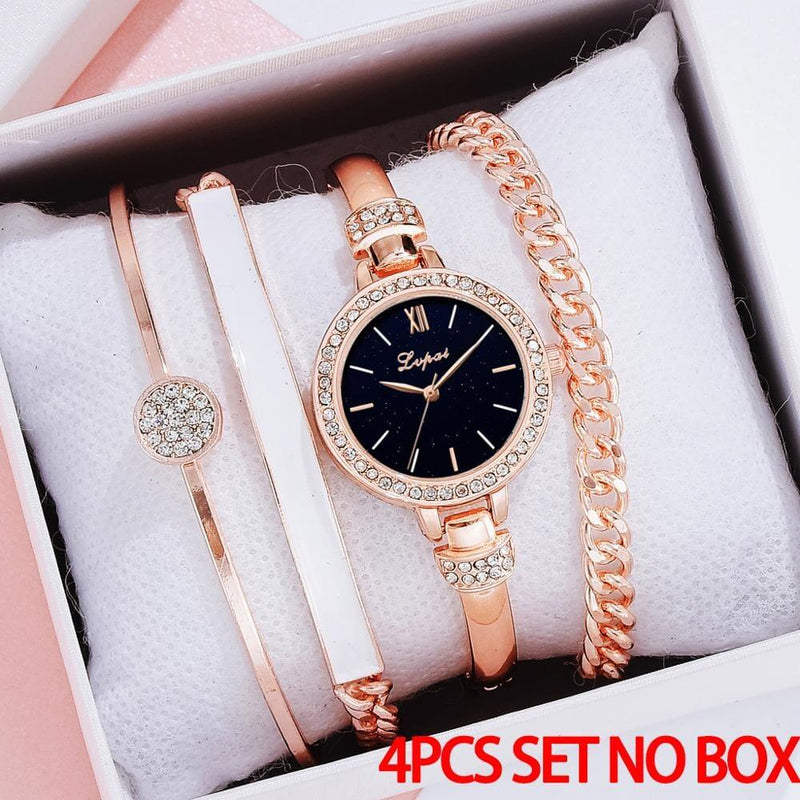 Relógio Premium Max + 3 Pulseiras de Luxo ® (Frete Grátis) N15 Sloma Shop Dourado com Preto + 03 Pulseiras 