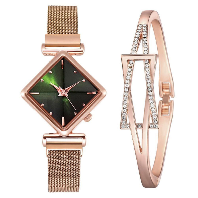Relógio Retângulo Fashion Feminino ® + Frete Grátis N21 Sloma Shop Verde 
