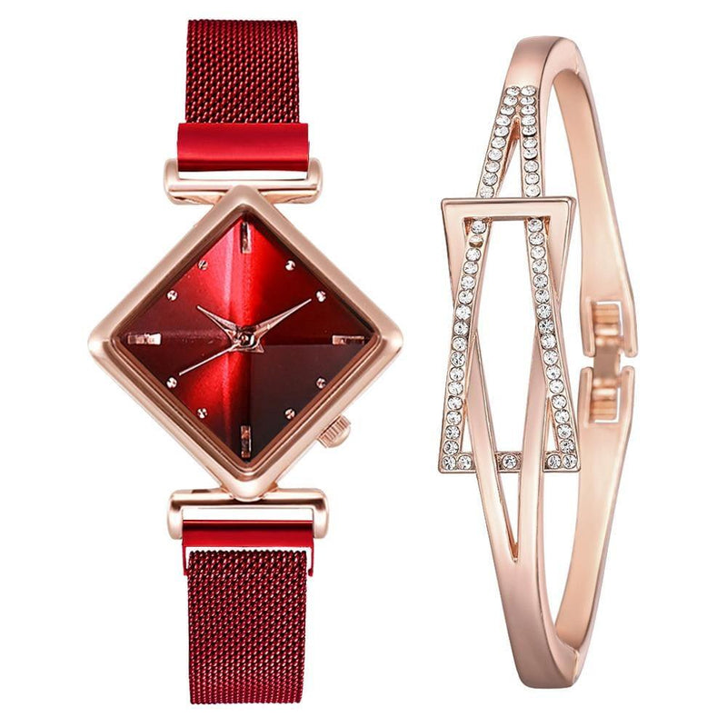 Relógio Retângulo Fashion Feminino ® + Frete Grátis N21 Sloma Shop Vermelho 